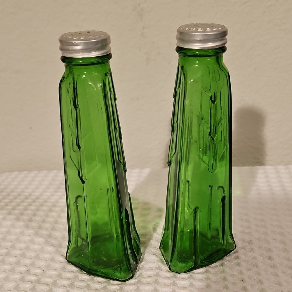 Green Depression Glass Shakers